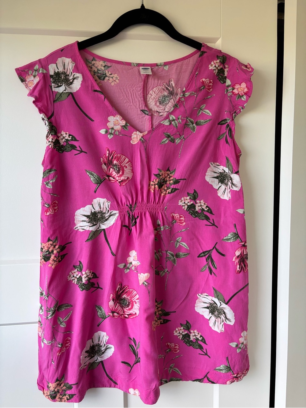 Old Navy Pink Floral Maternity V-Neck Cap-Sleeve Top